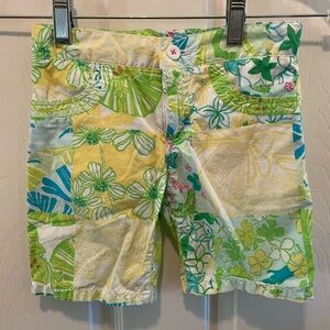 Lilly Pulitzer boys 5 patchwork shorts. Green and yellow print